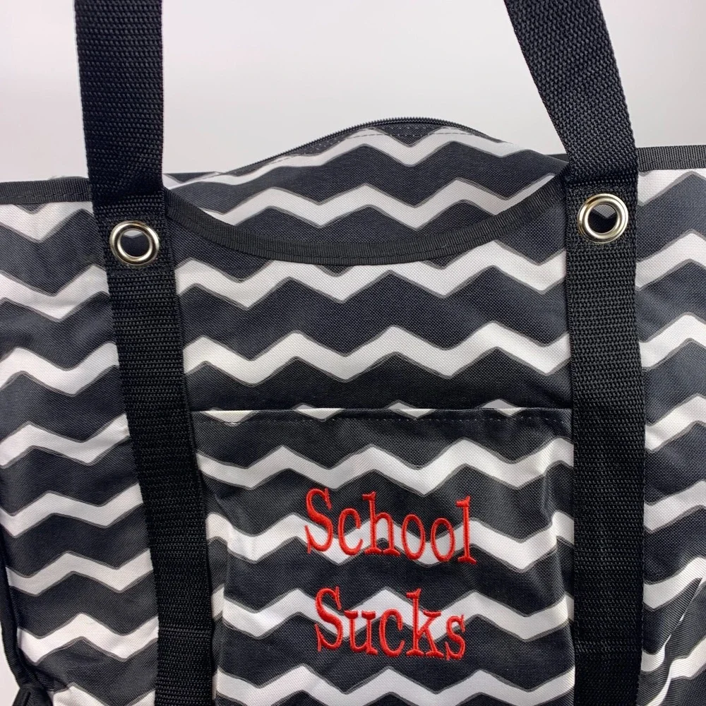 Thirty-One‎ 31 All Day Organizing Tote Black Chevron Red Embroidery School Sucks